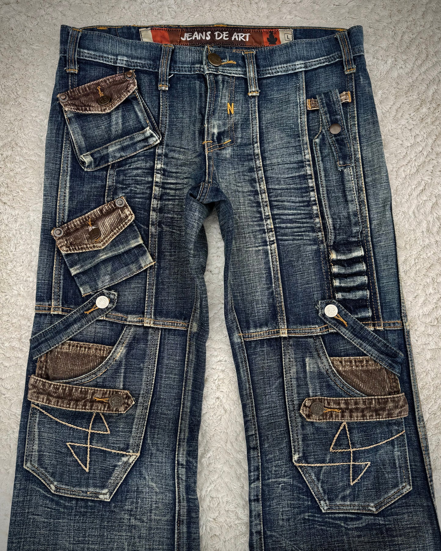 Jeans De Art Multi-Pocket Vintage Bootcut Denim