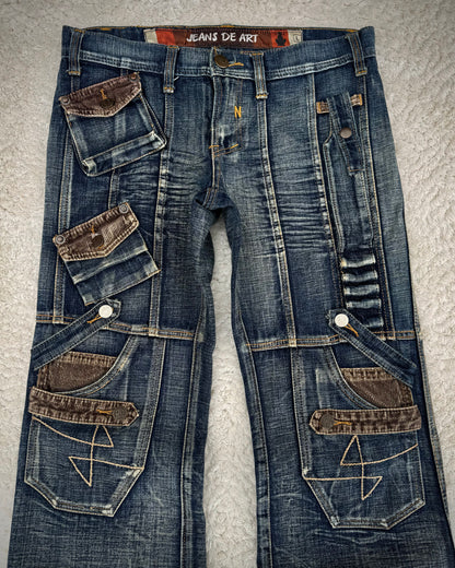 Jeans De Art Multi-Pocket Vintage Bootcut Denim