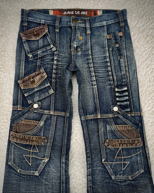 Jeans De Art Multi-Pocket Vintage Bootcut Denim