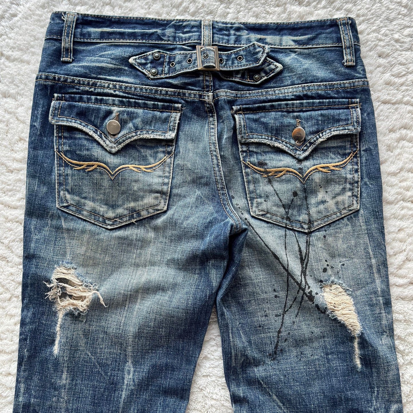 Fuga Wax & Paint Splatter Distressed Bootcut Jeans