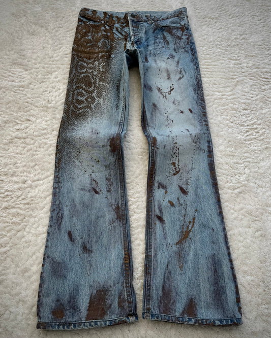 Shellac Gold Coated Python Pattern Bootcut Jeans