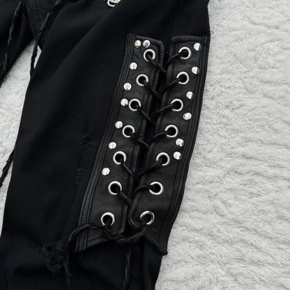 Shohei Takamiya „Hybrid“ Pierced Flared Leather Lace-Up Pants