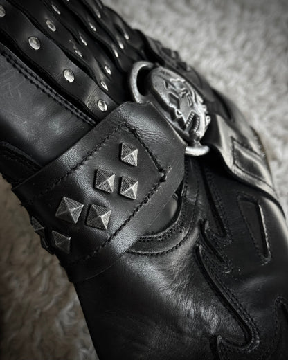 New Rock Studded Steel Heel Harness Leather Boots