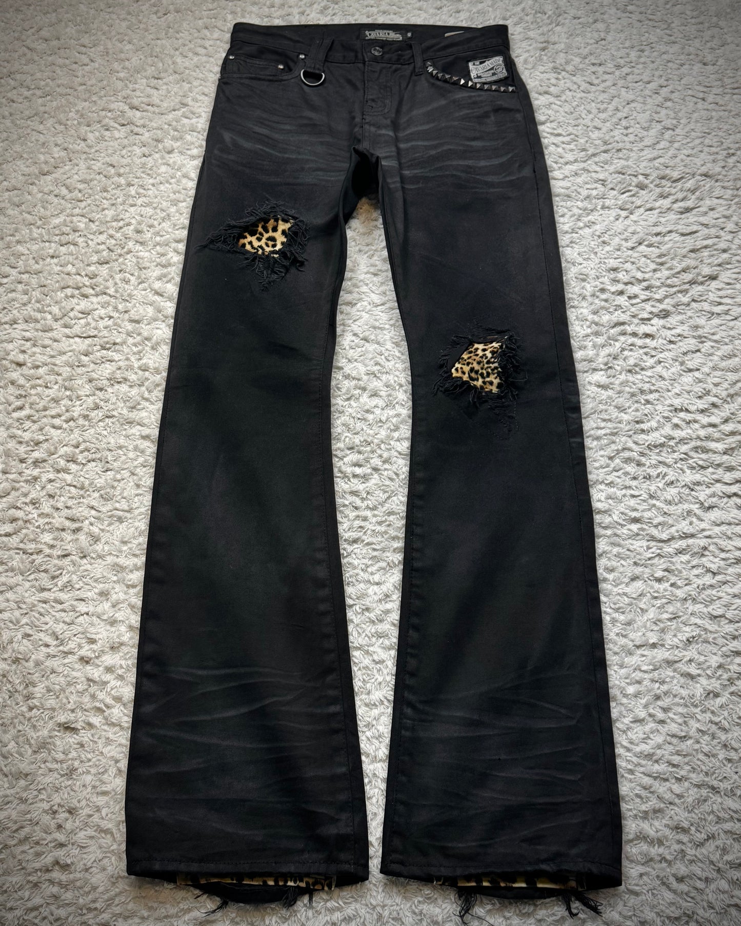 CavariA Leopard Repaired Clawmarks Bootcut Denim