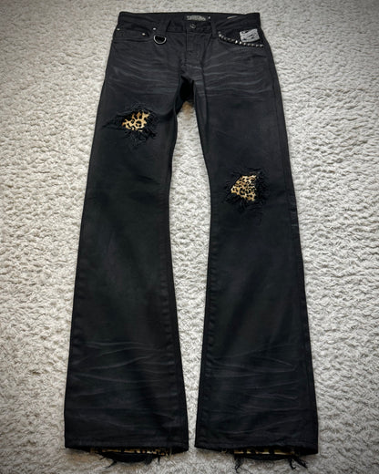 CavariA Leopard Repaired Clawmarks Bootcut Denim