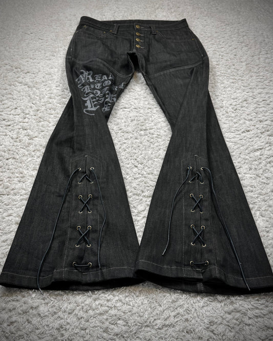 Tornado Mart Gothic Lace Up Flared Jeans