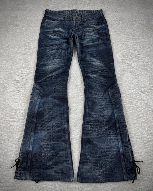 Tornado Mart Python Pattern Lace Up Flared Pants