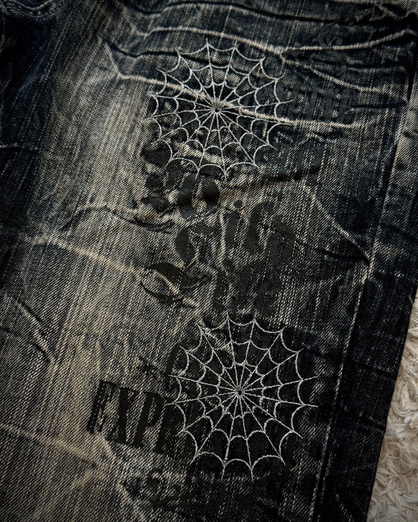 Wild Life Spider Web Honeycomb Washed Flared Jeans