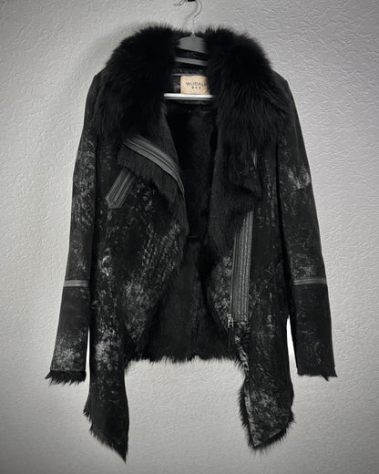 Asymmetrical Raw Cut Crack Waxed Fur Coat