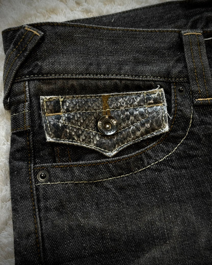 Semantic Design Python Detailed Fringed Denim Shorts