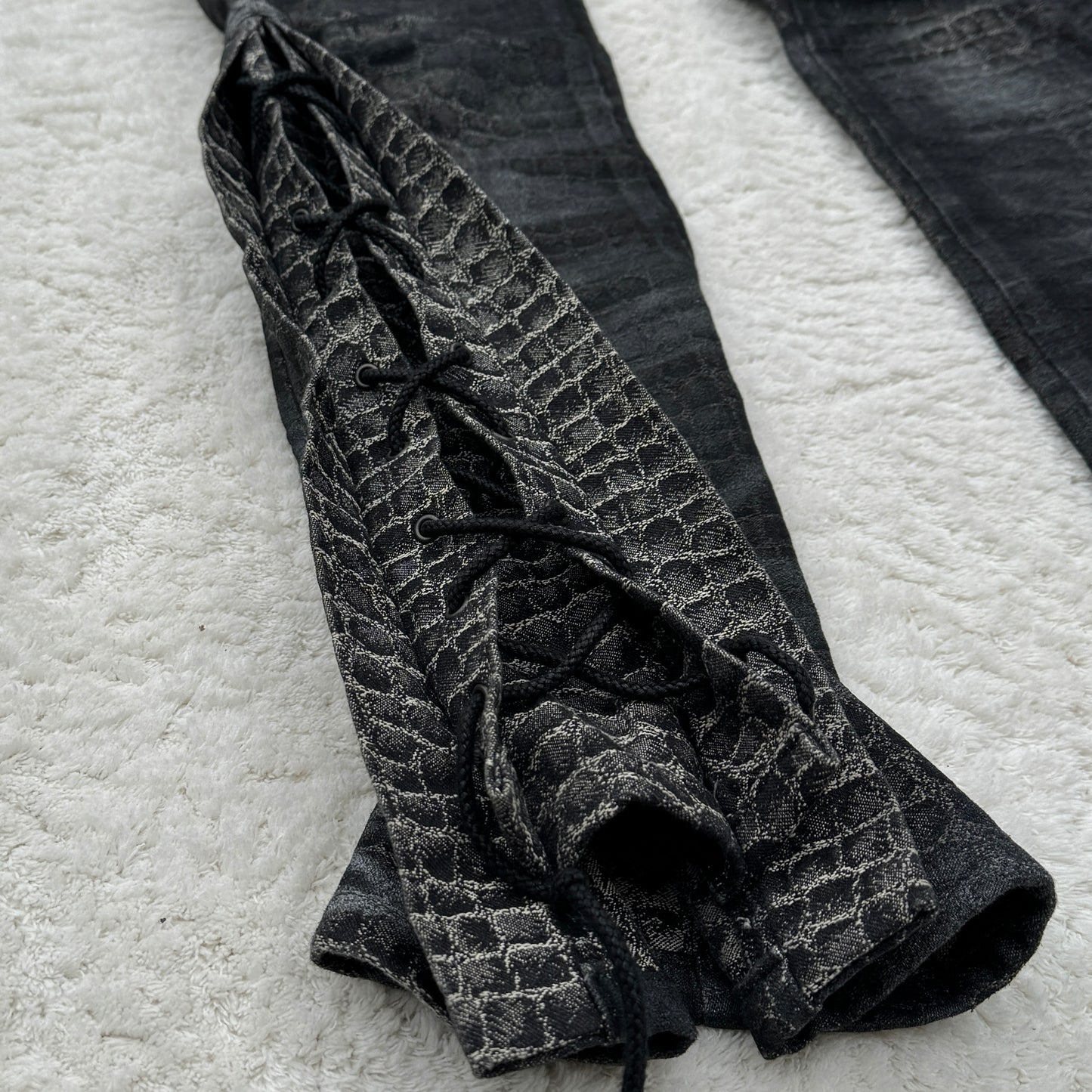 Tornado Mart Crocodile Skin Flared Lace-Up Pants