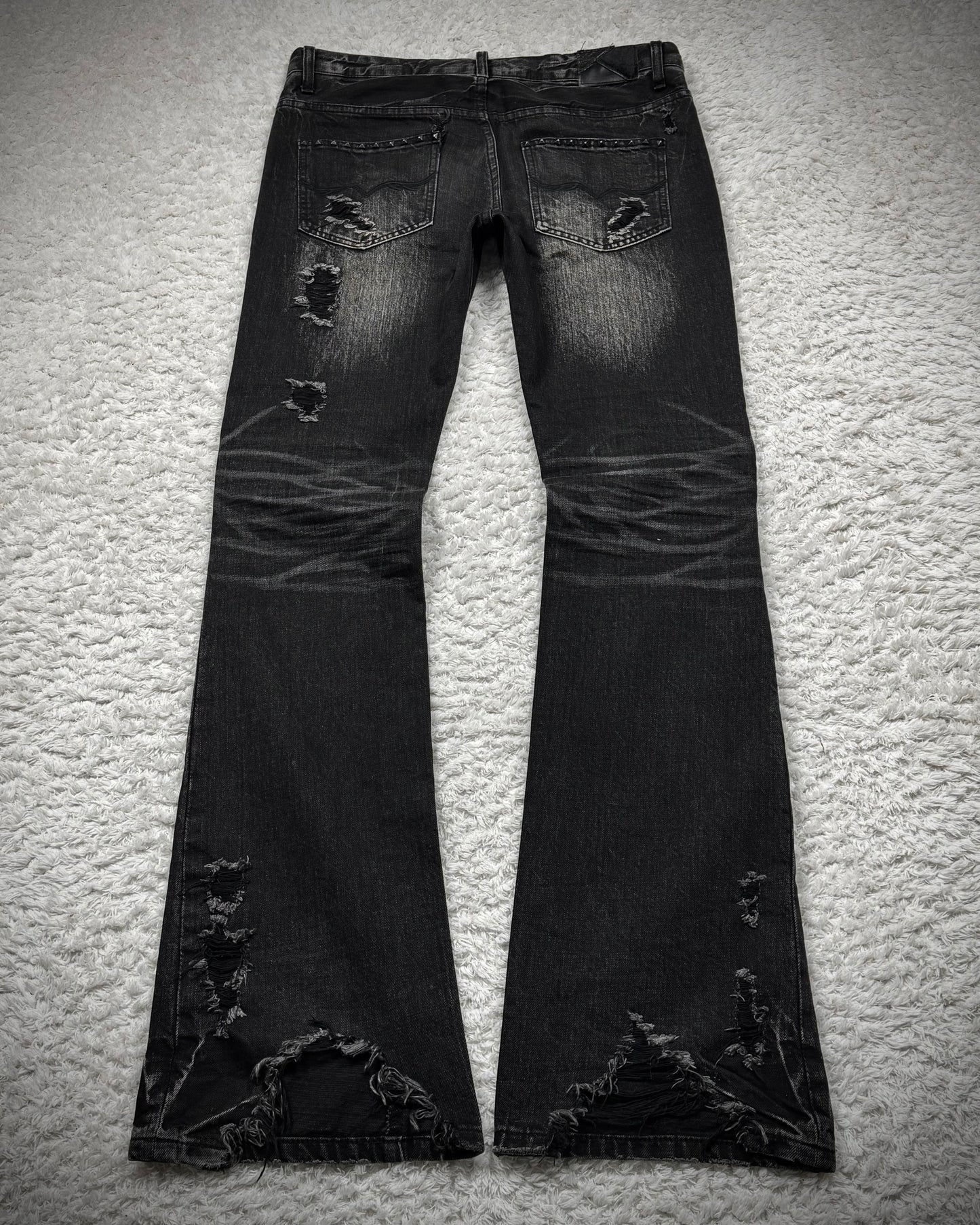 Fuga Skull Embossed Whisker Washed Flared Jeans