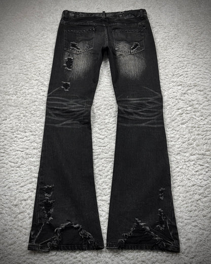 Fuga Skull Embossed Whisker Washed Flared Jeans