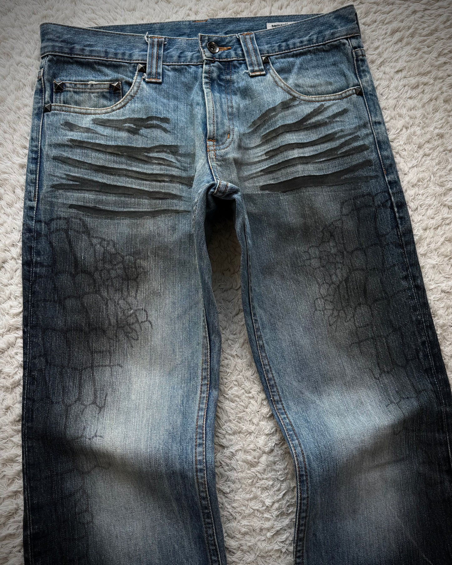 Semantic Design Crocodile Clawmarks Flared Jeans