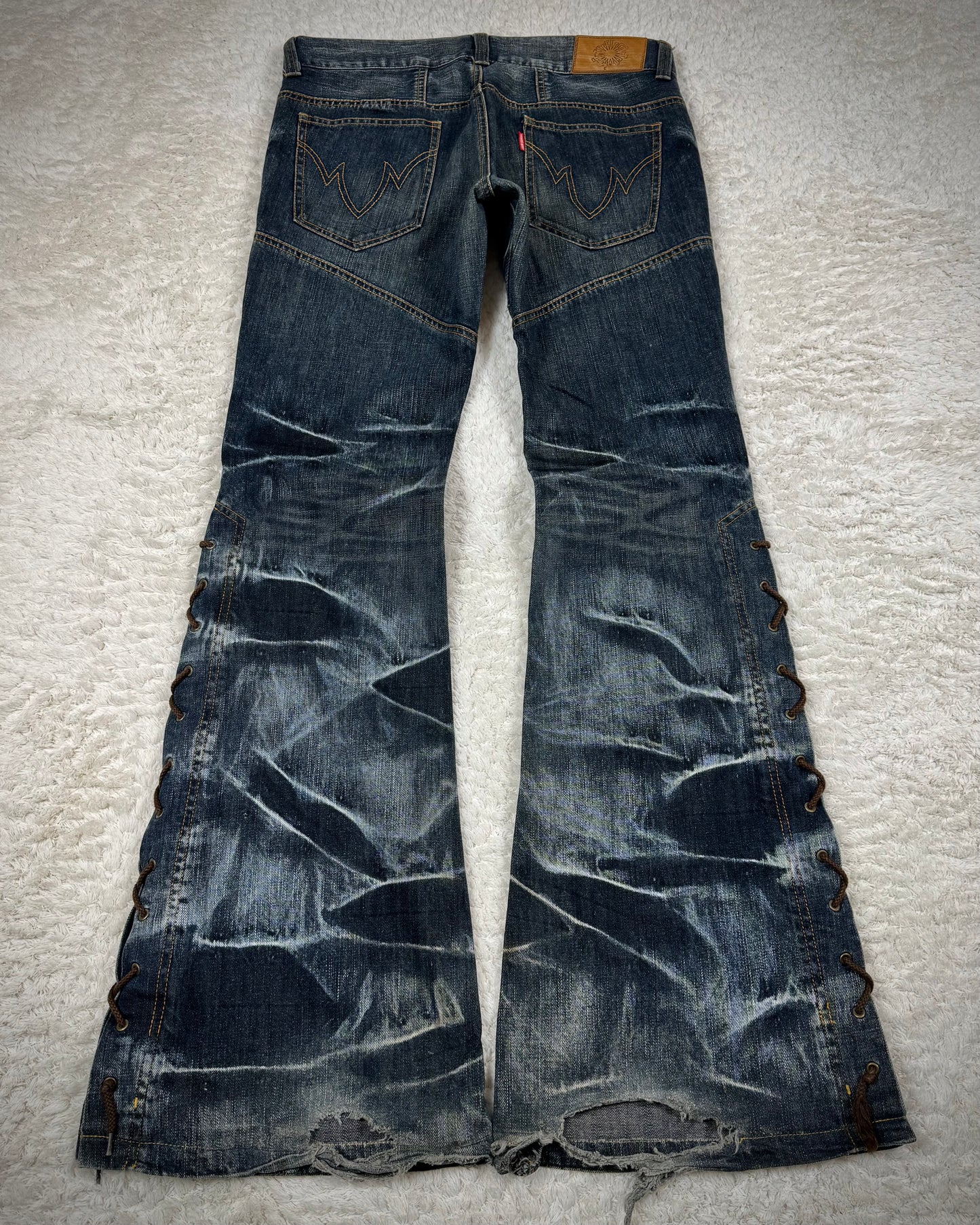 Tornado Mart Whisker Washed Lace Up Flared Jeans