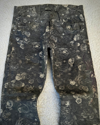 Tornado Mart Floral Tribal Embroidery Flared Leather Pants