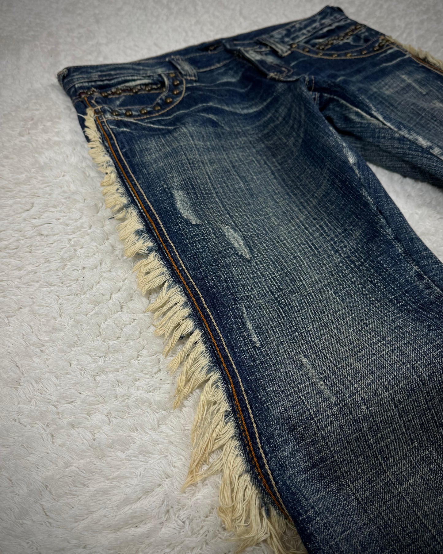 Tornado Mart Spiral Fringe Flared Jeans
