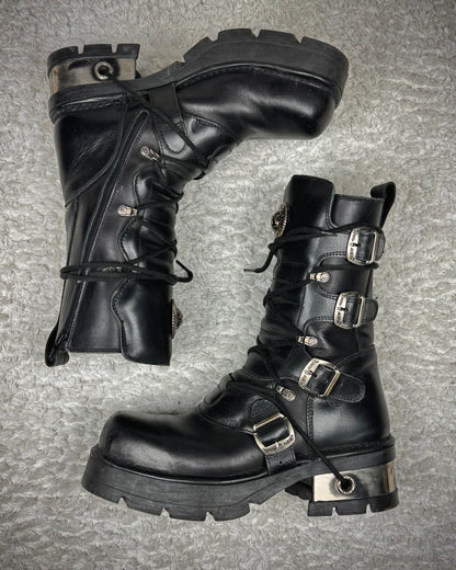 New Rock Laced Steel Heel Leather Boots