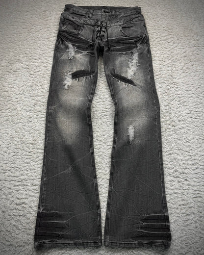 LAD Double Waisted Lace Up Studded Flared Jeans