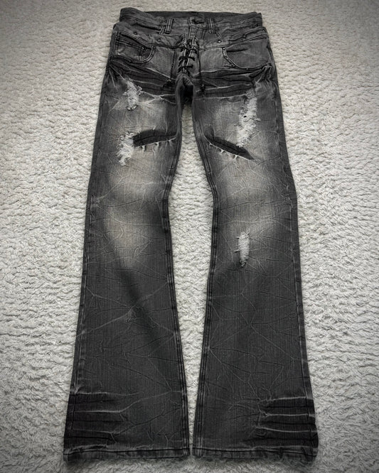 LAD Double Waisted Lace Up Studded Flared Jeans