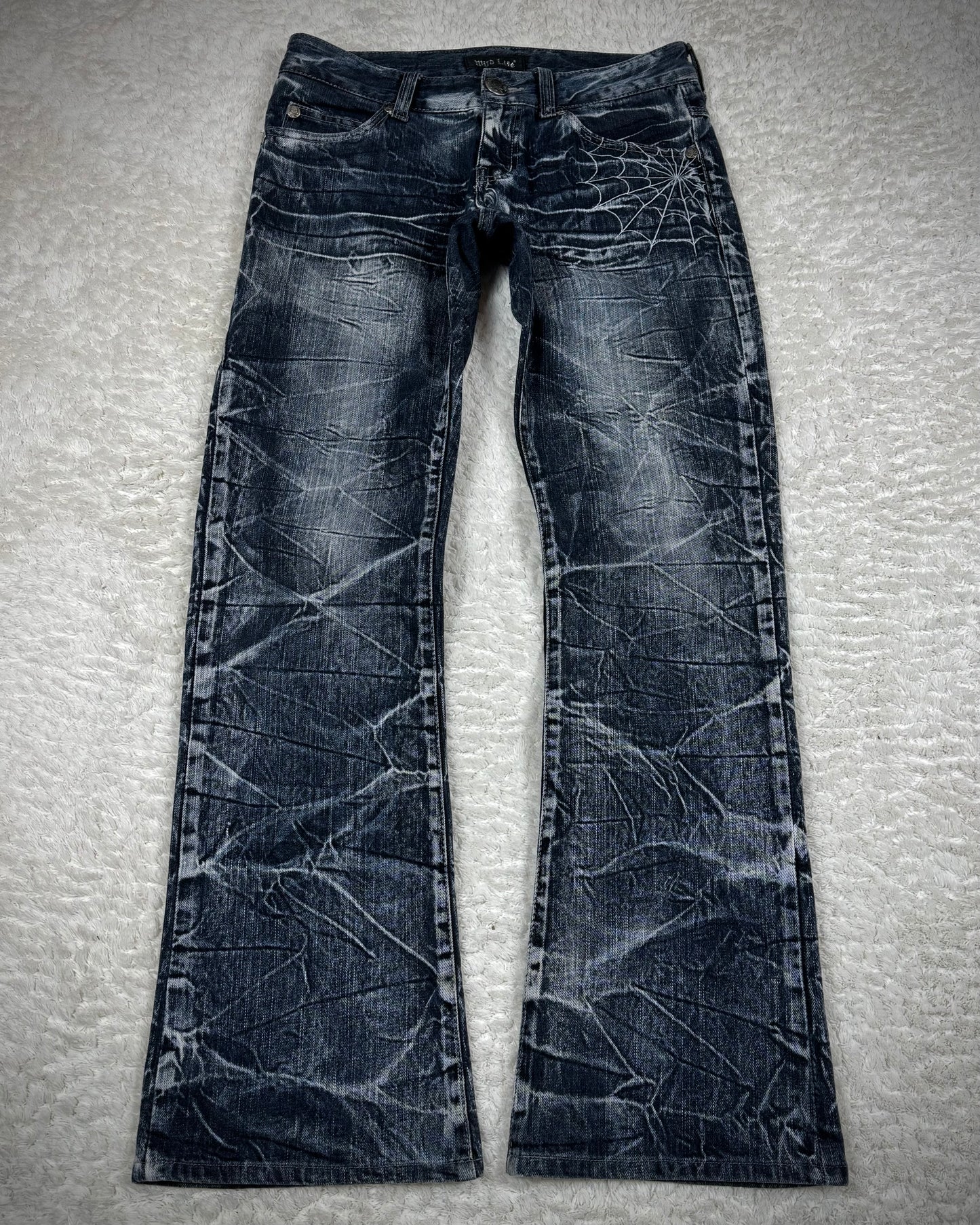 Wild Life Frost Washed Spider Web Bootcut Jeans