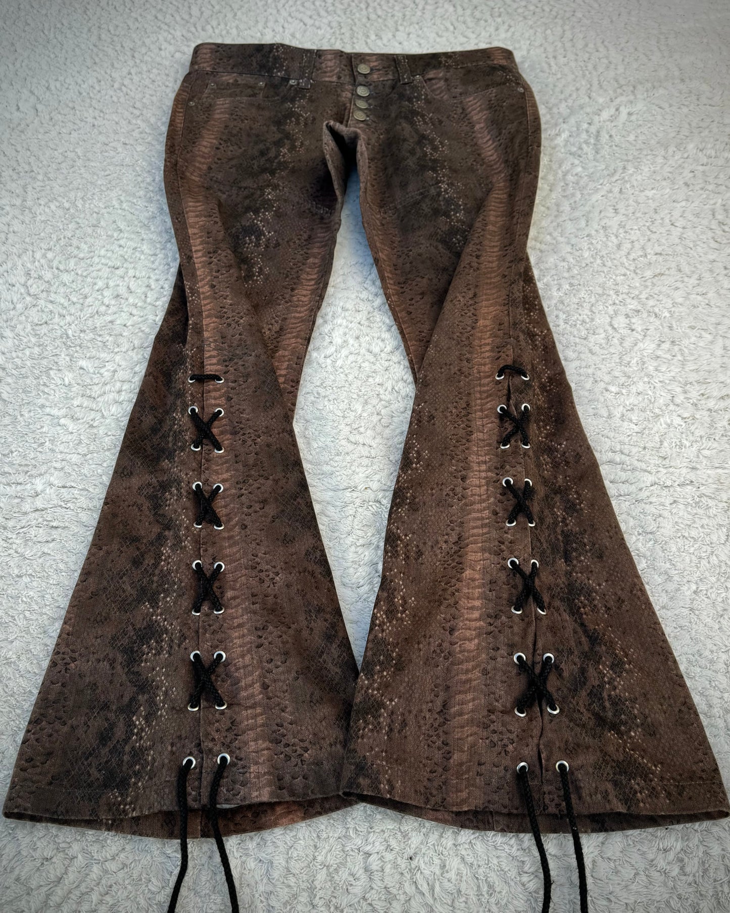 Tornado Mart Python Pattern Lace Up Flared Pants