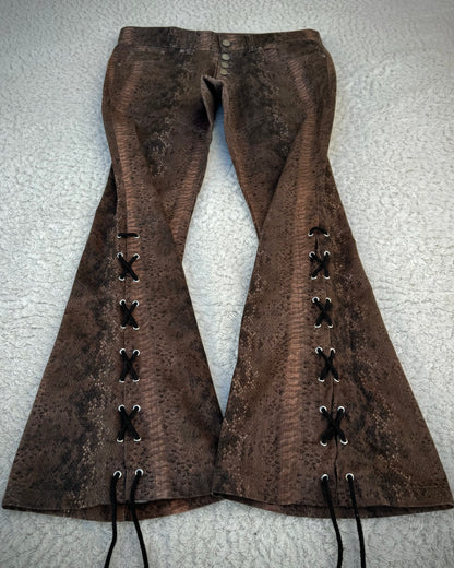Tornado Mart Python Pattern Lace Up Flared Pants