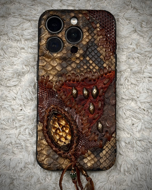 Freebird iPhone 15 Pro Scar-Stitched Studded Python Case