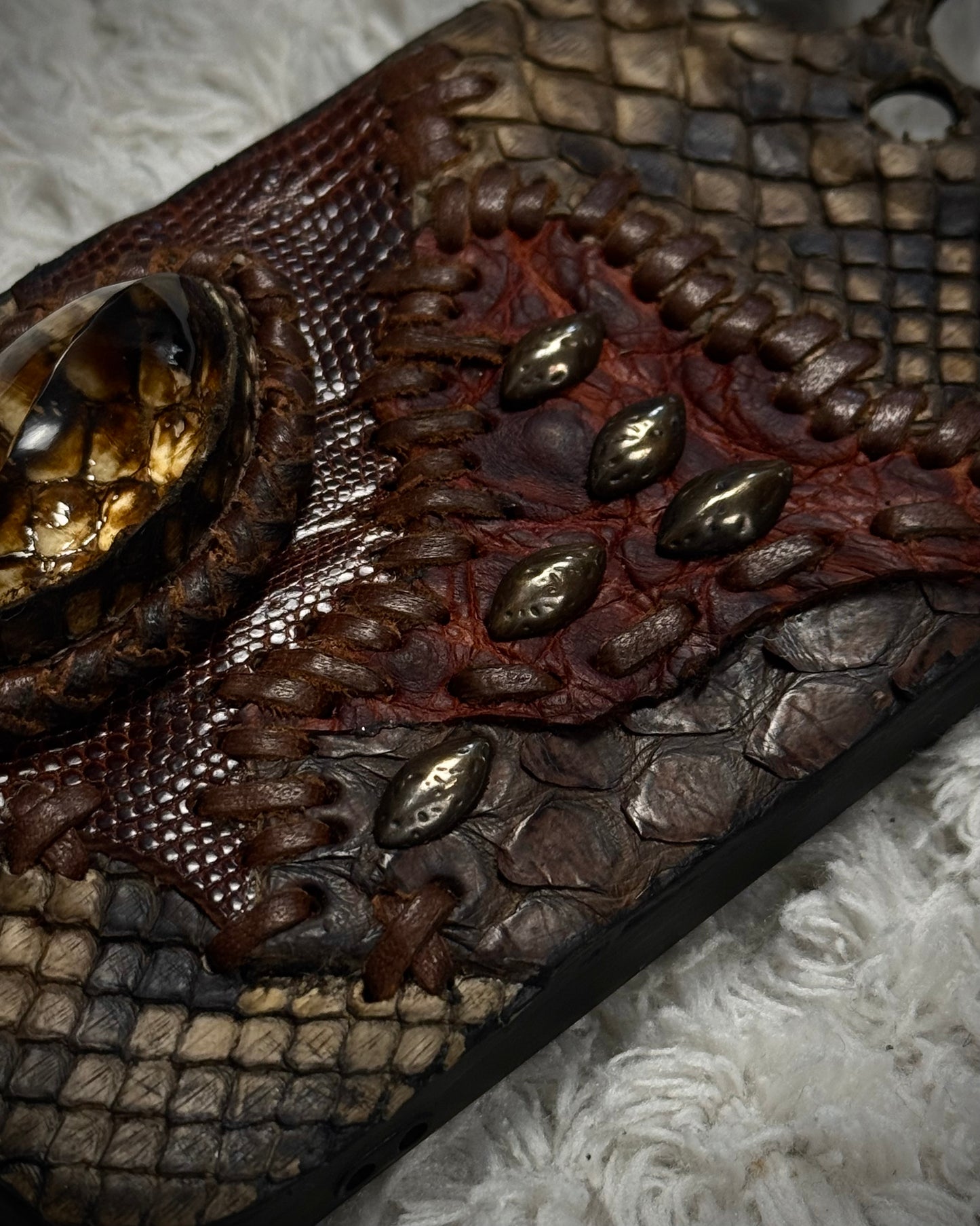 Freebird iPhone 15 Pro Scar-Stitched Studded Python Case