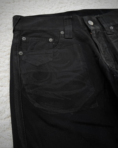 Tornado Mart Xray Waxed Tribal Embroidery Flared Jeans