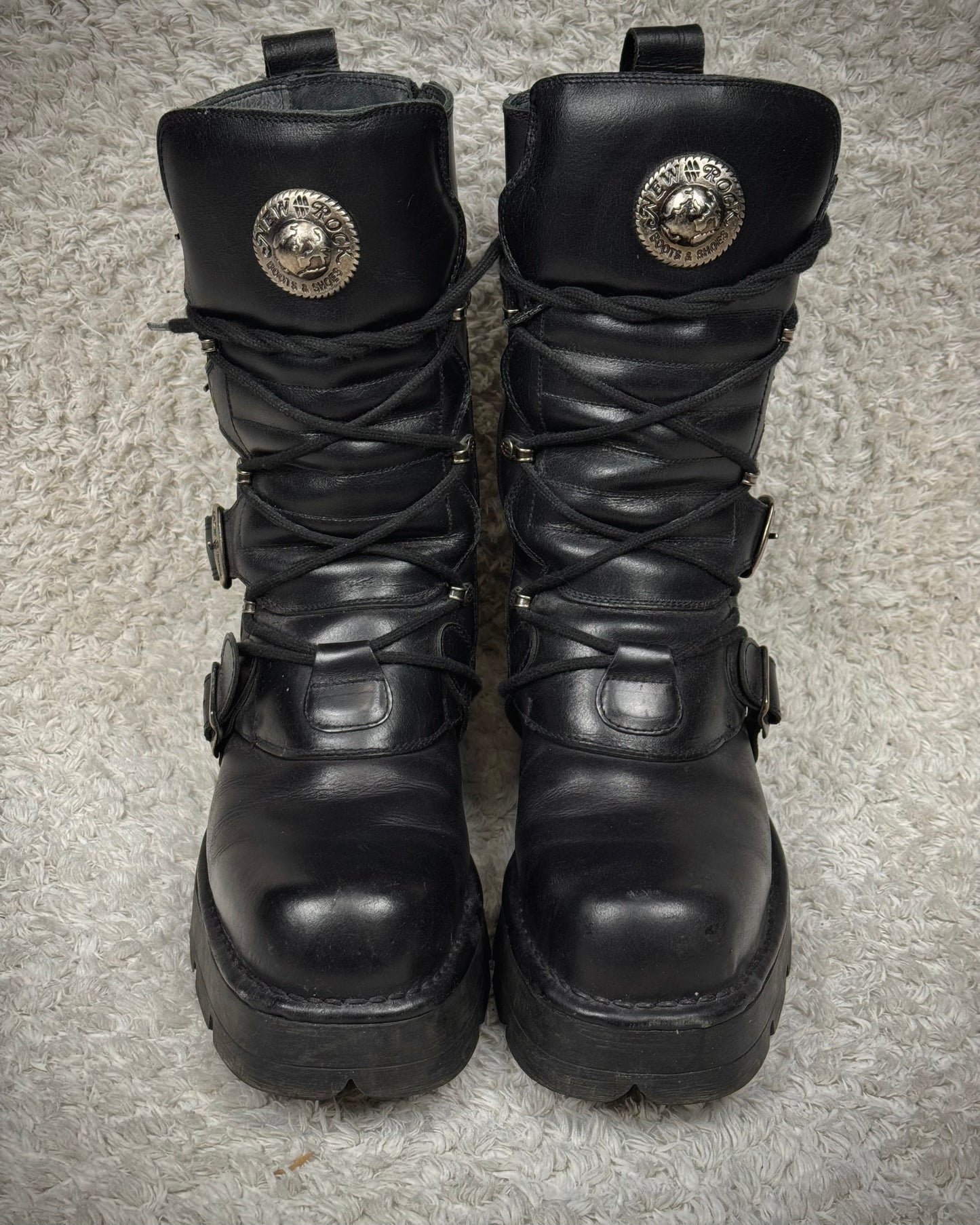 New Rock Laced Steel Heel Leather Boots