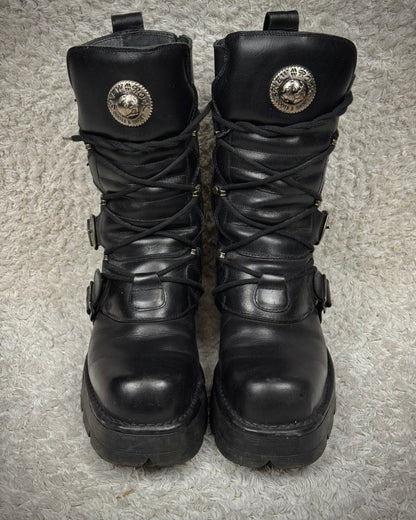 New Rock Laced Steel Heel Leather Boots