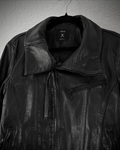 Edge Rupert Asymmetrical High Neck Leather Jacket