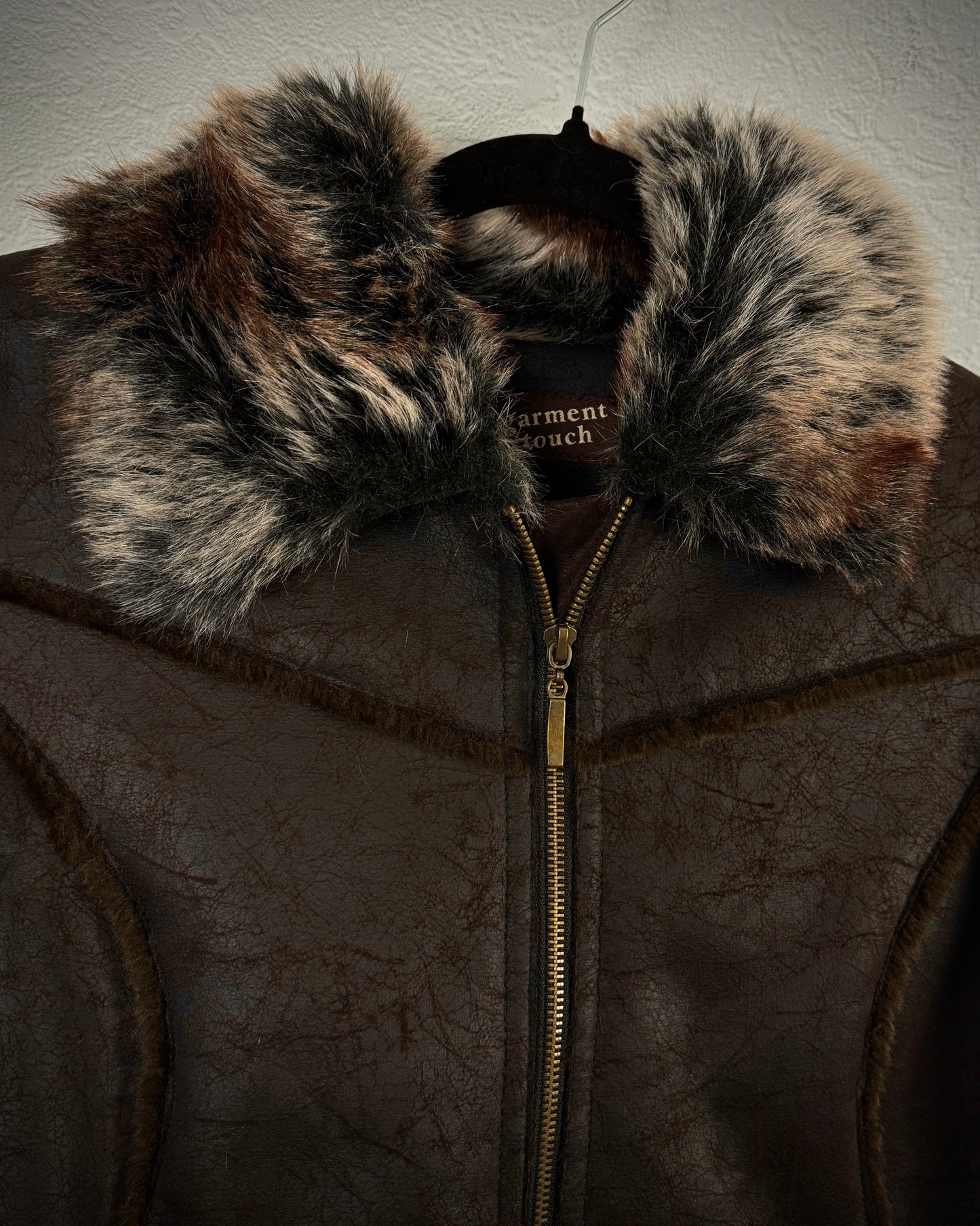 Garment Touch Scratched Leather Fur Jacket