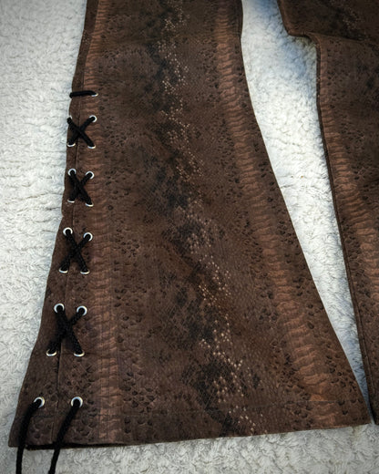 Tornado Mart Python Pattern Lace Up Flared Pants