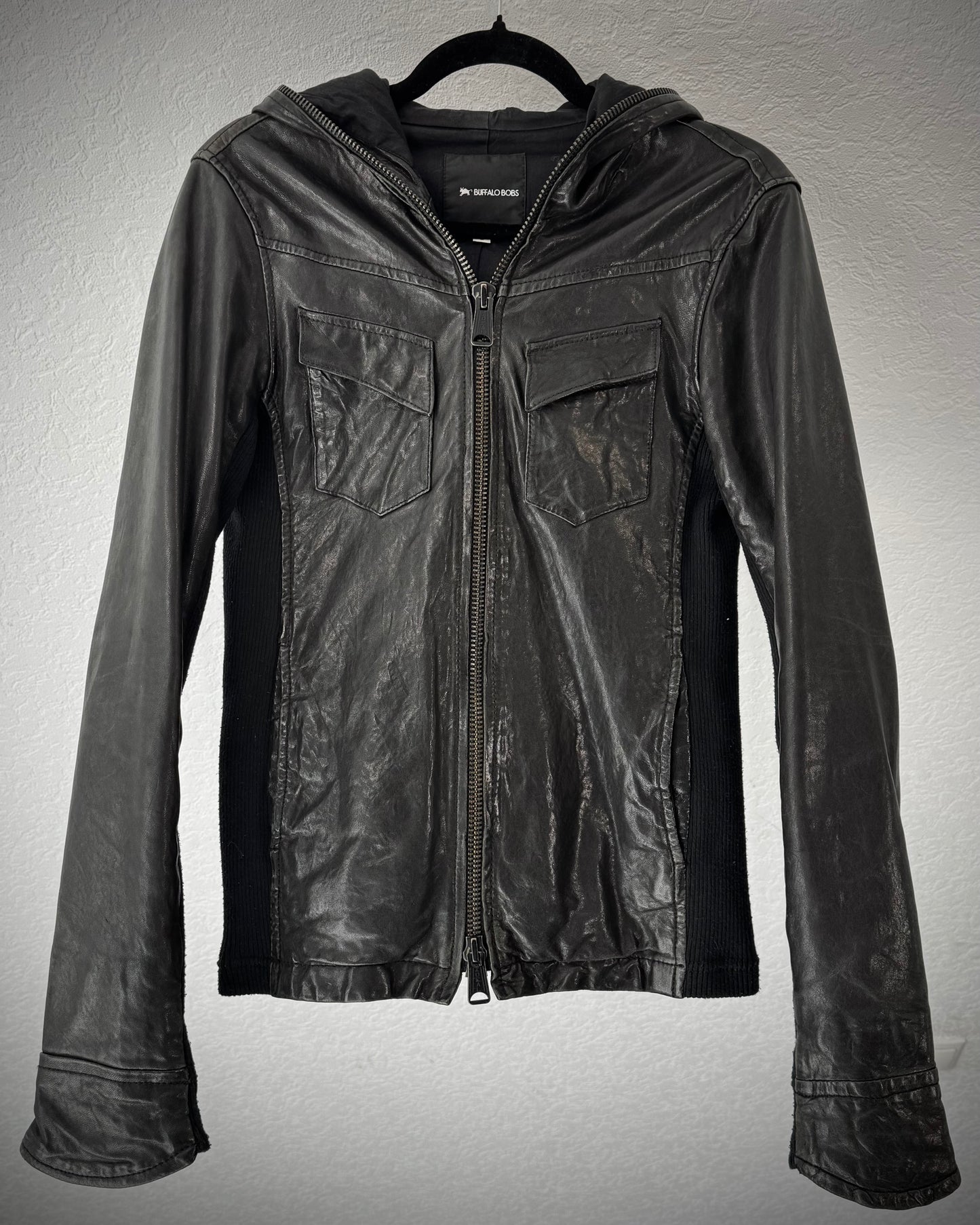 Buffalo Bobs Full Zip Hooded Leather Jacket