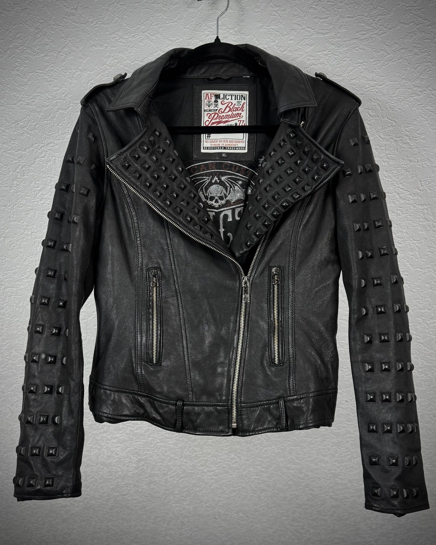 Affliction Black Studded Leather Biker Jacket