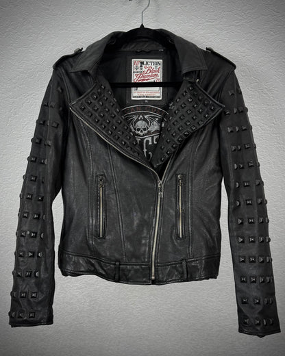 Affliction Black Studded Leather Biker Jacket