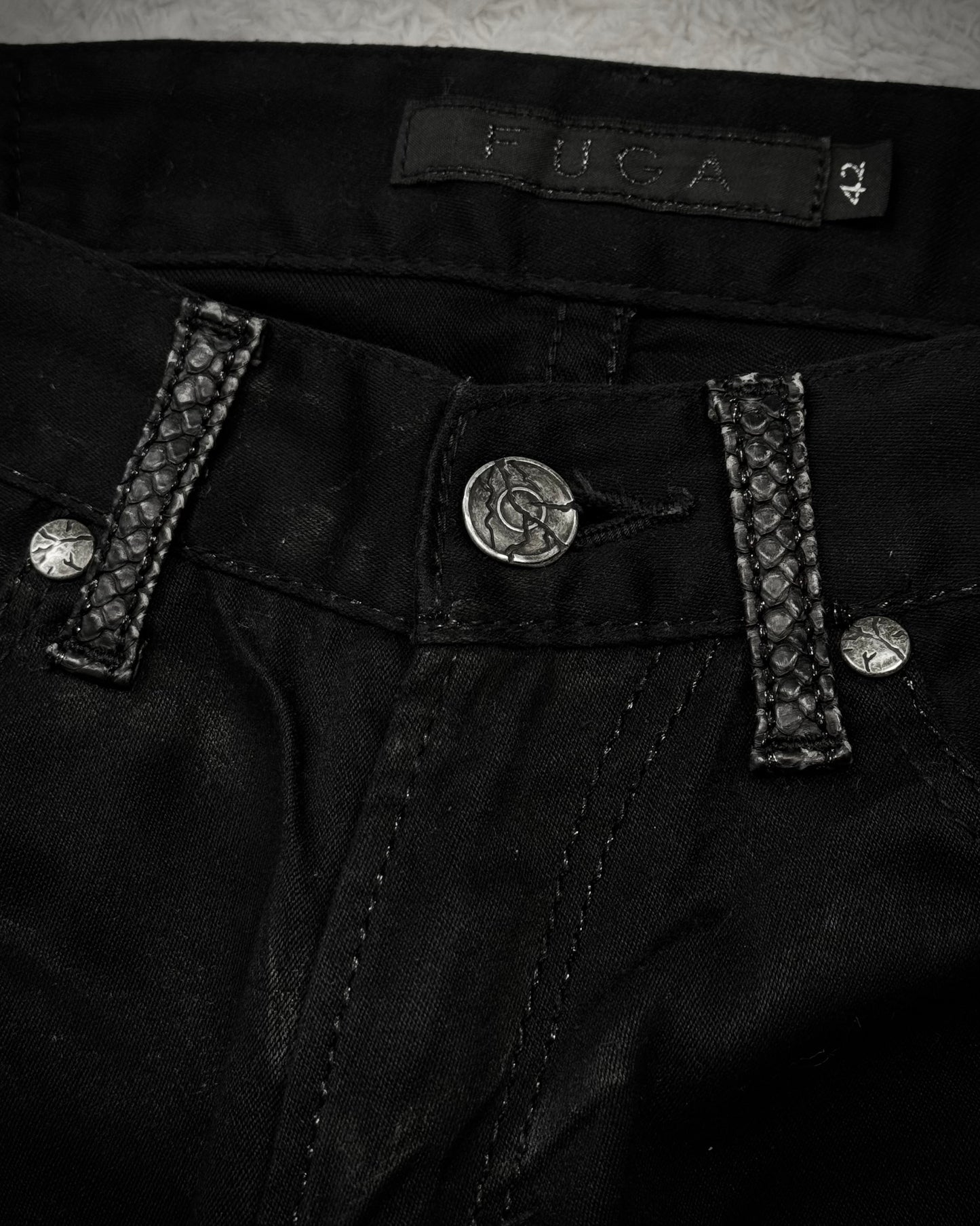 Fuga Python Detailed Clawmarks Waxed Slim Bootcut Pants