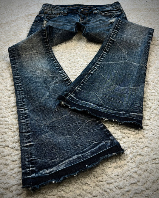 Vintage Honeycomb Washed Bell Bottom Flared Jeans