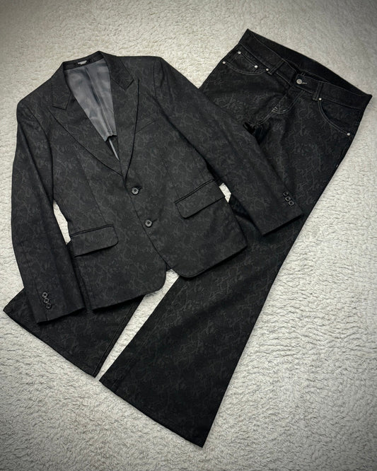 Tornado Mart Suit Python Pattern Blazer + Flared Pants Set