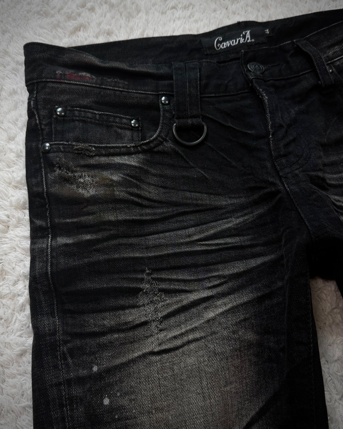 CavariA Leopard Repaired Clawmarks Flared Jeans