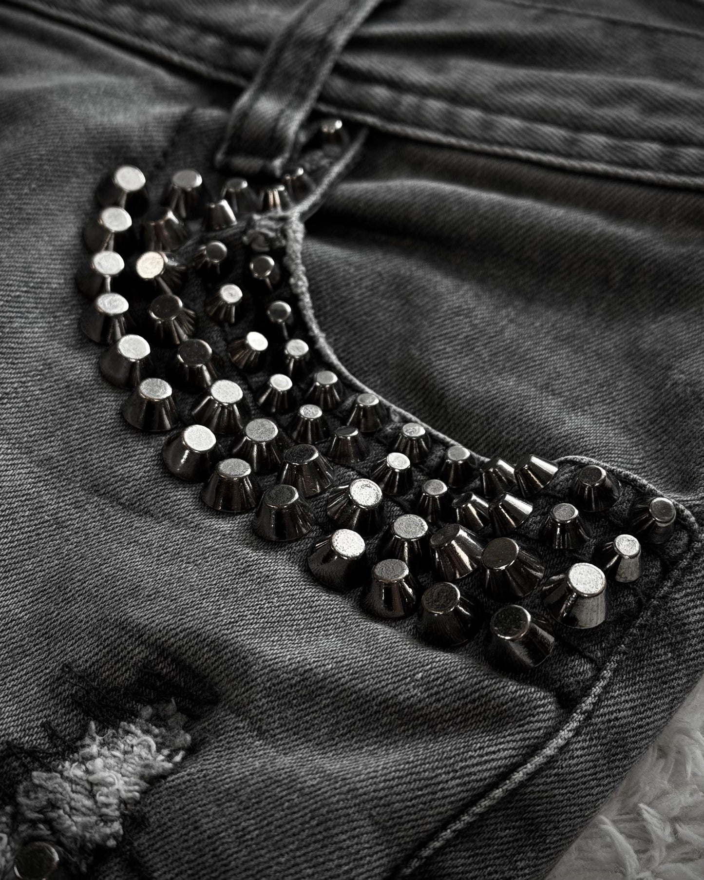 Midas Lace Up Studded Distressing Flared Jeans