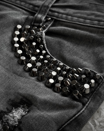 Midas Lace Up Studded Distressing Flared Jeans