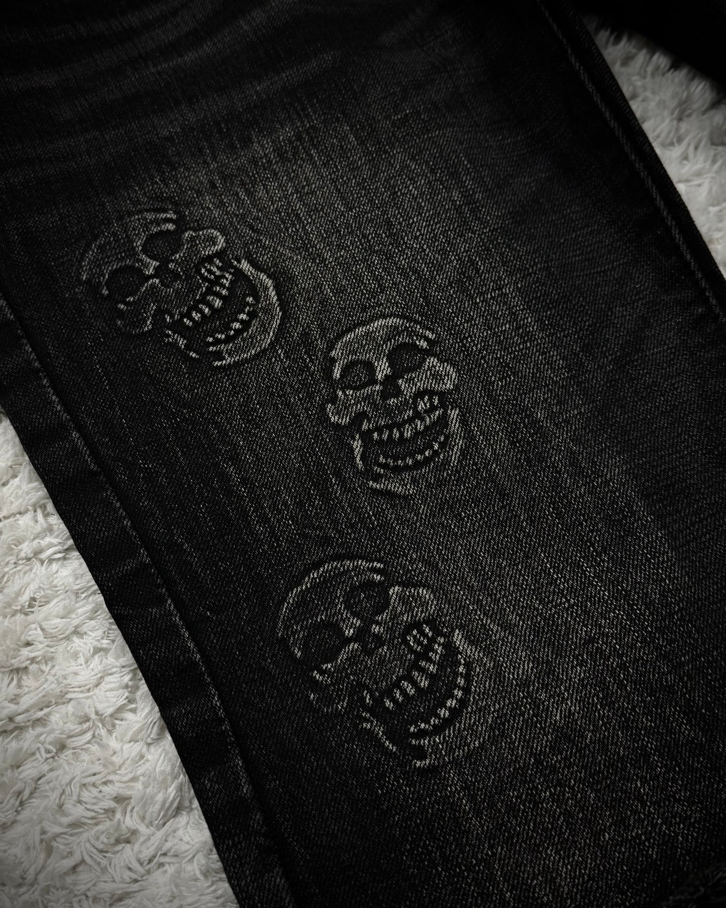 Fuga Skull Embossed Whisker Washed Flared Jeans