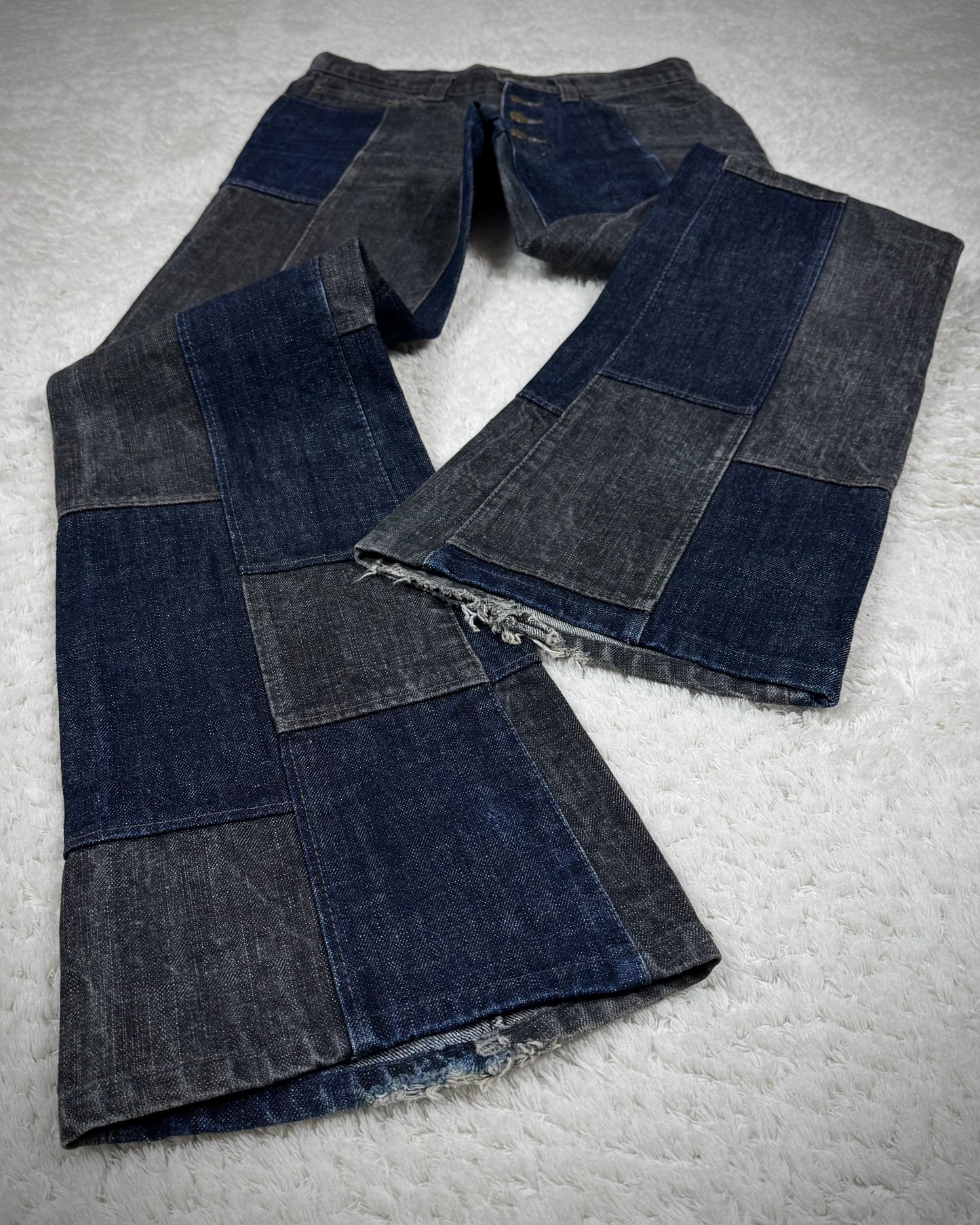 Tornado Mart Raw Denim Patchwork Flared Jeans