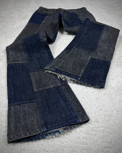 Tornado Mart Raw Denim Patchwork Flared Jeans
