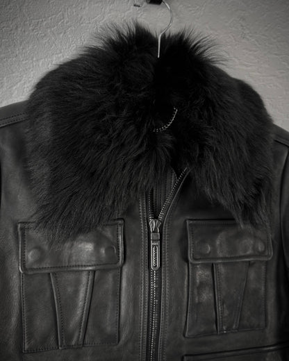 GalaabenD Ram Fur Collar Leather Jacket