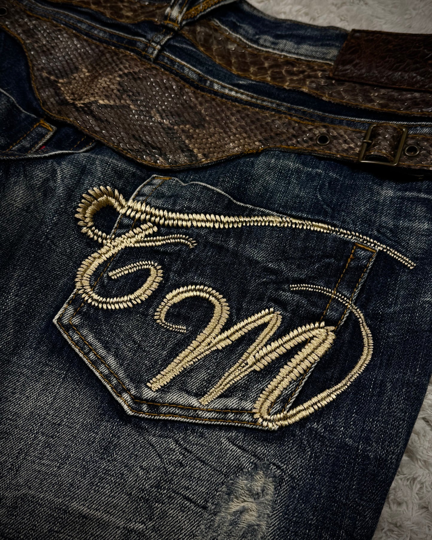 Tornado Mart Python Belted Flared Jeans