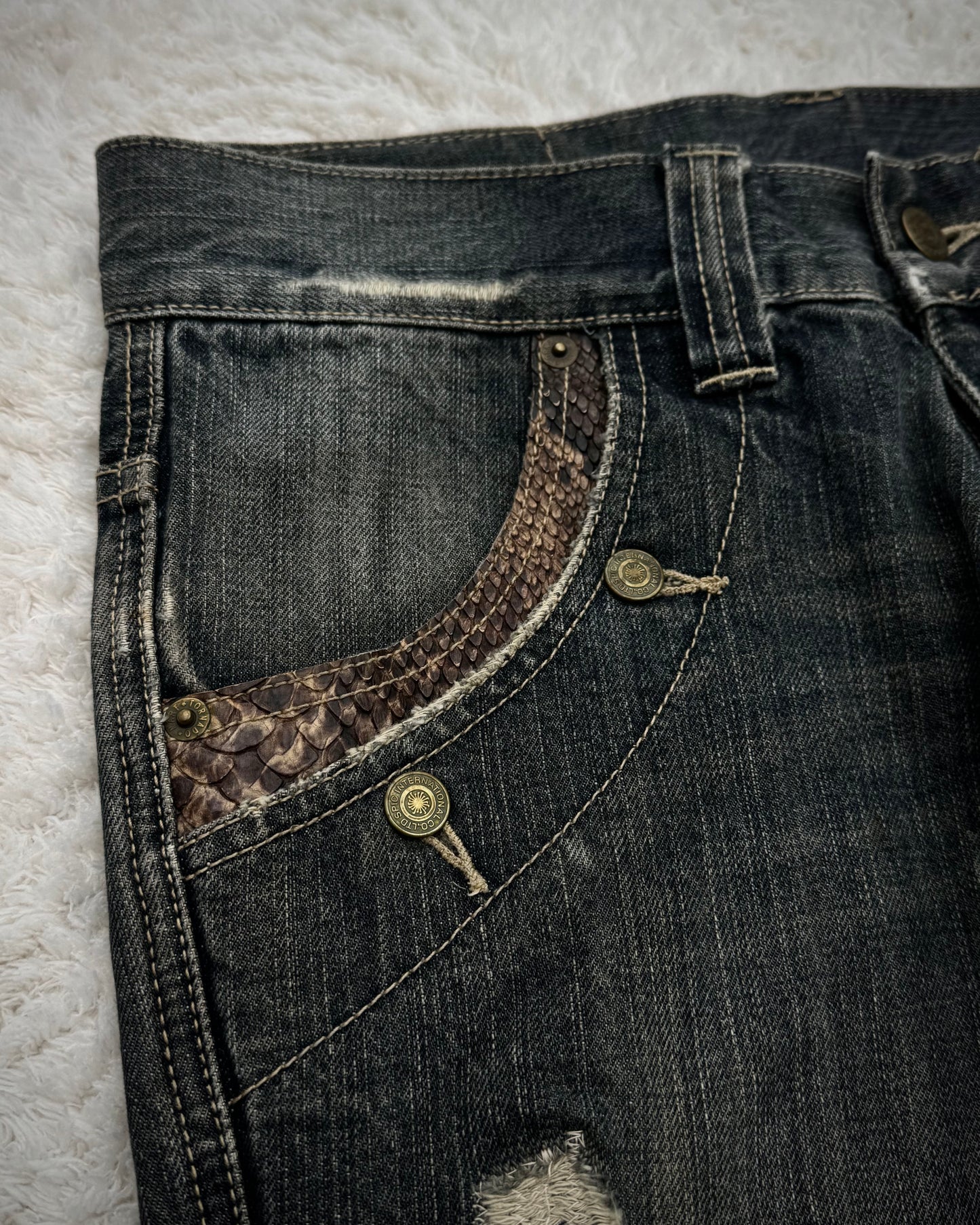 Tornado Mart Python Detailed Distressed Flared Jeans